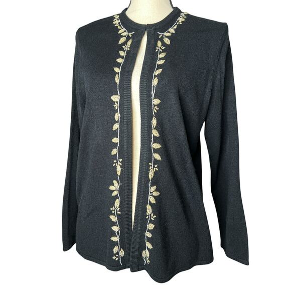 Designers Originals Cardigan Sweater in Black w/Gold Leaf Embroidery Size M - Picture 1 of 6